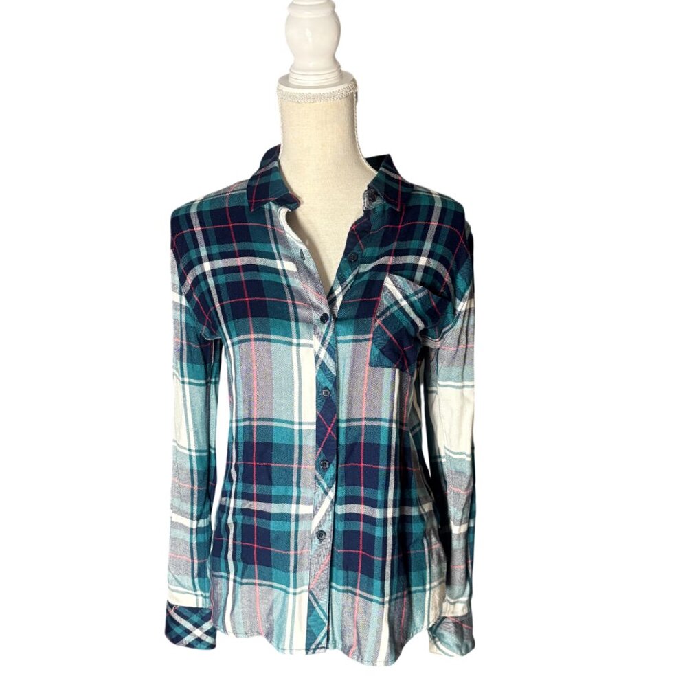 Rails Hunter Shirt plaid size XS white green navy print button up